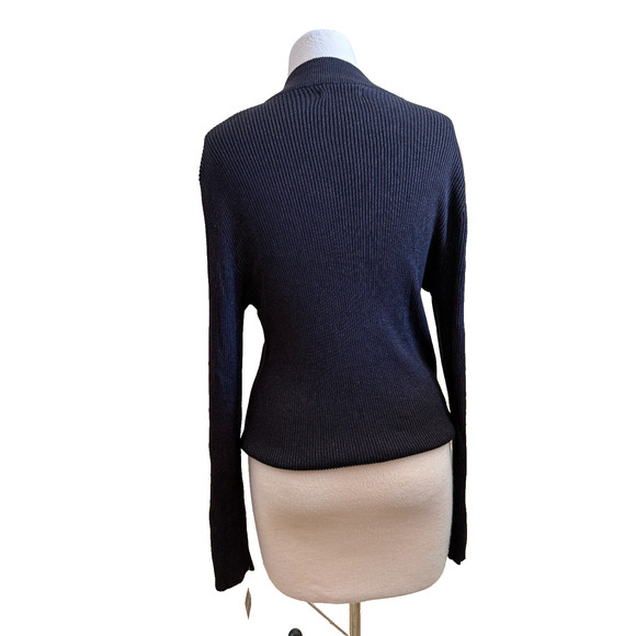 INC Black Ribbed Full Zip Sweater Size M Classic Wardrobe Essential - New - Picture 2 of 2